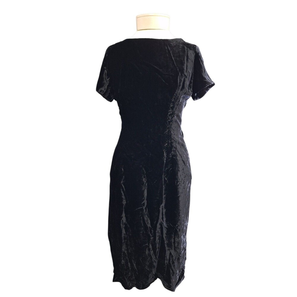 Vtg 70s 80s‎ OVER FIVE SEVEN SHOPS Black Velvet Sheath Dress Sz S/M Careerwear